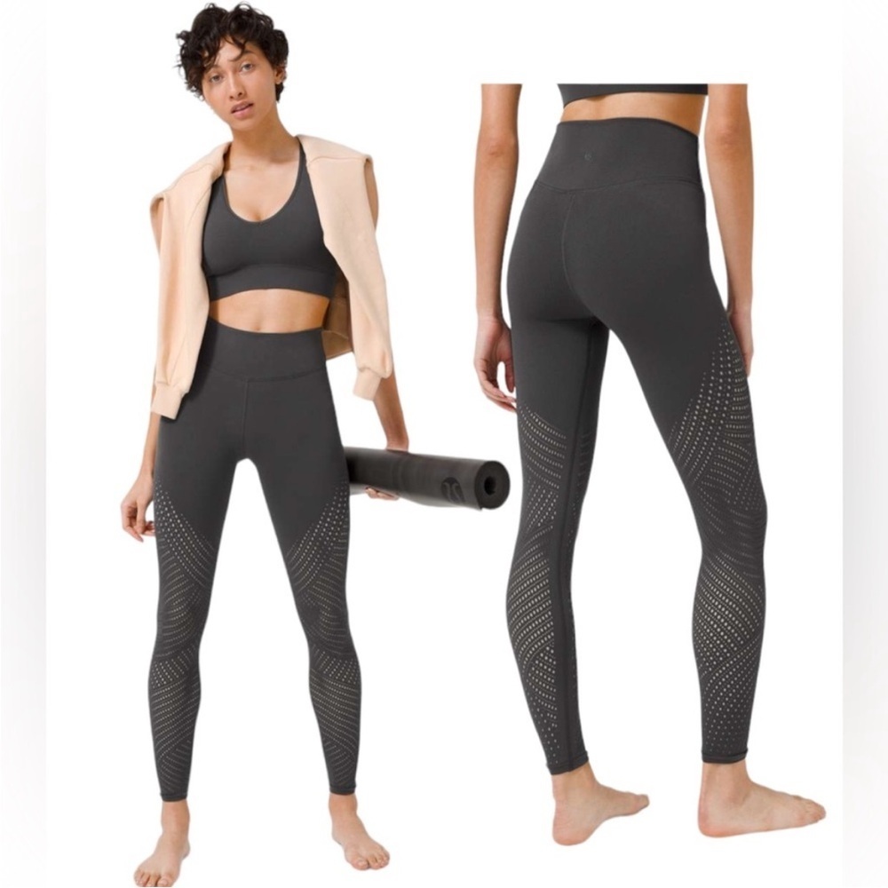 Lululemon Reveal 7/8 Tight Graphic Grey Yoga Athletic Mesh Women’s Size 4
